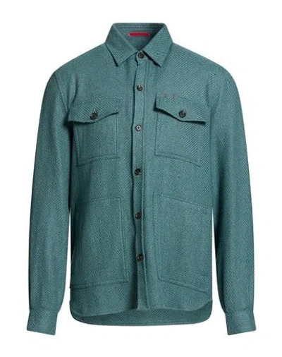 Isaia Man Shirt Emerald Green Size L Cashmere