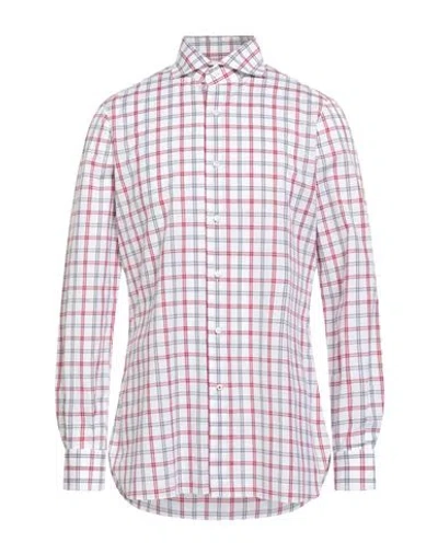 Isaia Man Shirt Garnet Size 17 Cotton In Red