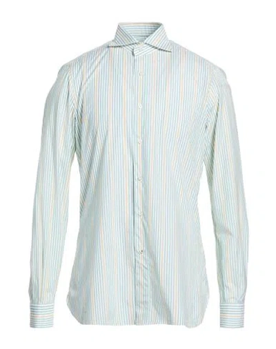 Isaia Man Shirt Green Size 16 ½ Cotton In Blue