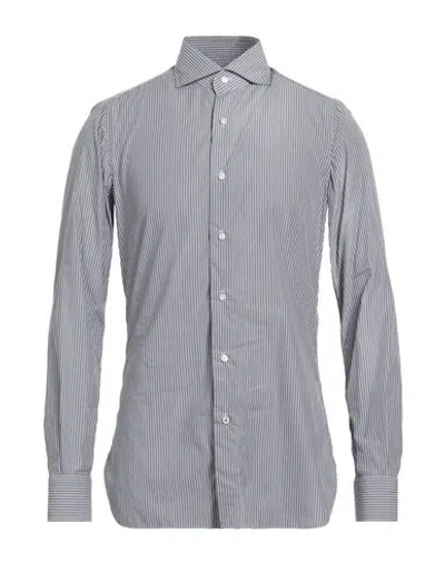 Isaia Man Shirt Grey Size 15 ½ Cotton In Blue