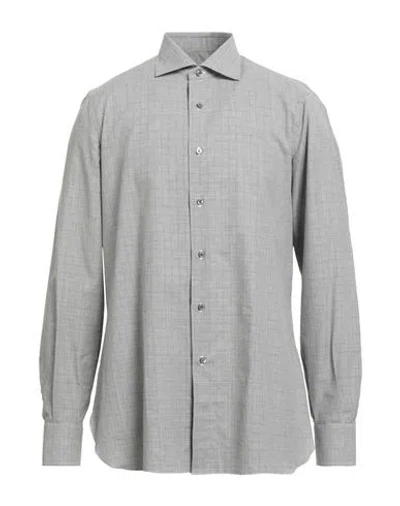 Isaia Man Shirt Grey Size 17 Cotton, Cashmere In Gray