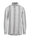 Isaia Man Shirt Grey Size 17 Linen In Grey