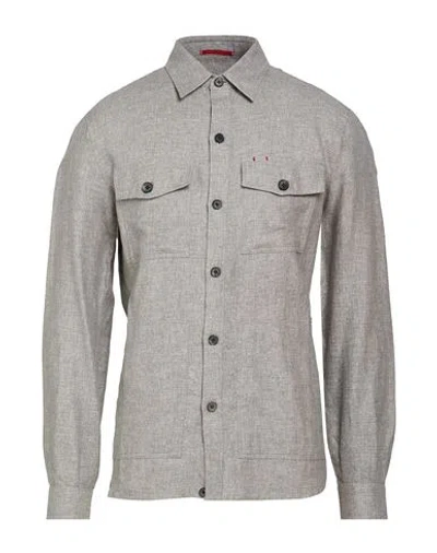 Isaia Man Shirt Grey Size Xl Linen, Wool