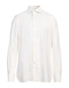 Isaia Man Shirt Ivory Size 17 Cotton, Silk In White