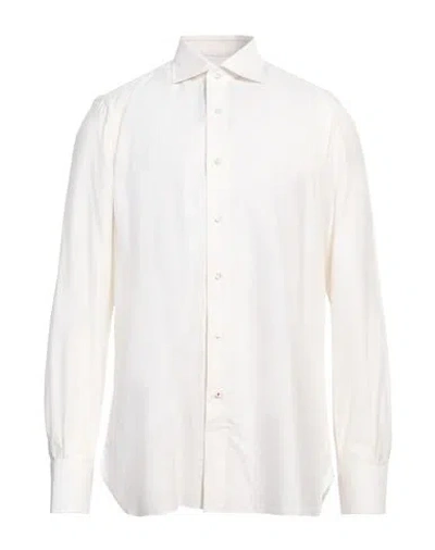 Isaia Man Shirt Ivory Size 17 Cotton, Silk In White