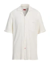 Isaia Man Shirt Ivory Size 17 Cotton In White