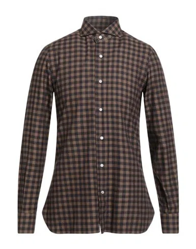 Isaia Man Shirt Khaki Size 15 ¾ Cotton In Brown
