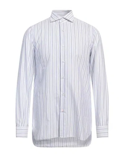 Isaia Man Shirt Light Blue Size 16 Cotton, Linen