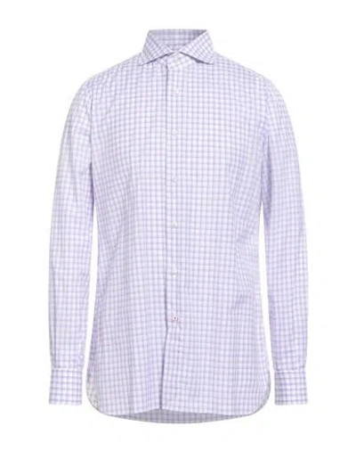 Isaia Man Shirt Lilac Size 17 Cotton In Multi