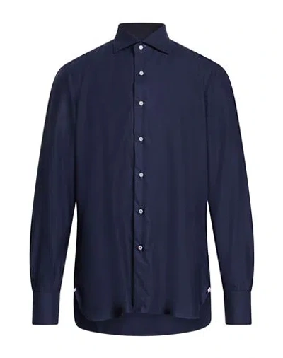 Isaia Man Shirt Midnight Blue Size 17 Cashmere