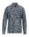 Isaia Man Shirt Midnight Blue Size 17 Cotton, Silk In Blue