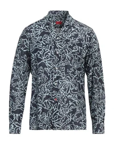 Isaia Man Shirt Midnight Blue Size 17 Cotton, Silk