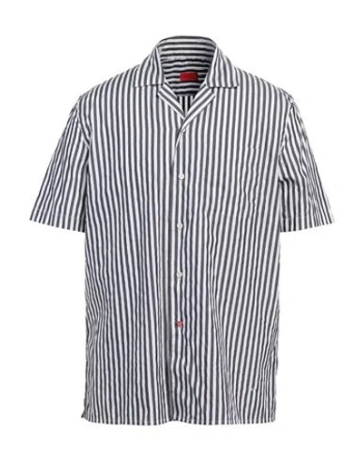 Isaia Man Shirt Midnight Blue Size 17 Cotton, Silk