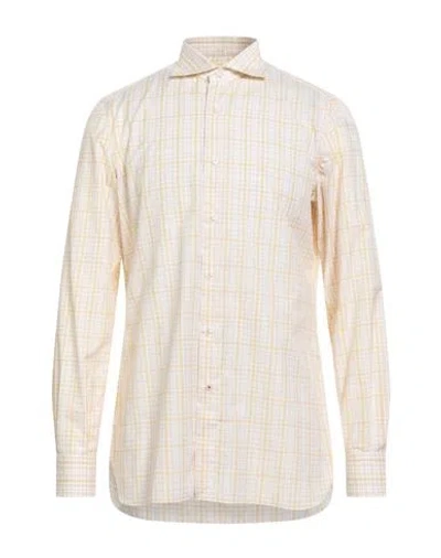 Isaia Man Shirt Mustard Size 17 ½ Cotton In Gold
