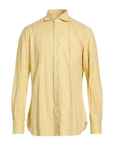 Isaia Man Shirt Mustard Size 17 Cotton In Yellow