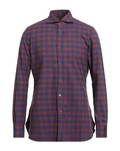 Isaia Man Shirt Navy Size 15 ¾ Cotton In Burgundy