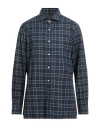 Isaia Man Shirt Navy Size 17 ½ Cotton In Blue