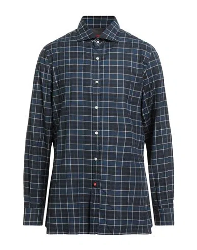 Isaia Man Shirt Navy Size 17 ½ Cotton In Blue