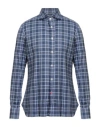 Isaia Man Shirt Navy Size 17 ½ Cotton In Blue