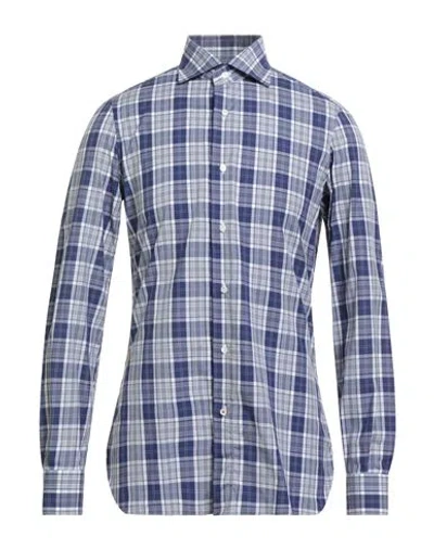 Isaia Man Shirt Navy Size 17 ½ Cotton In Blue