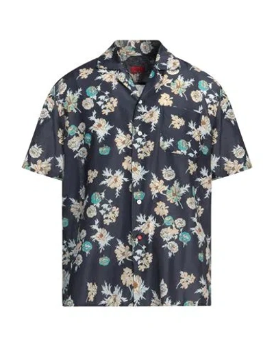 Isaia Man Shirt Navy Size 17 ½ Cotton, Silk