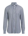 Isaia Man Shirt Navy Size 17 ½ Cotton, Silk In Gray