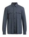 Isaia Man Shirt Navy Size Xxl Cashmere, Polyamide In Blue