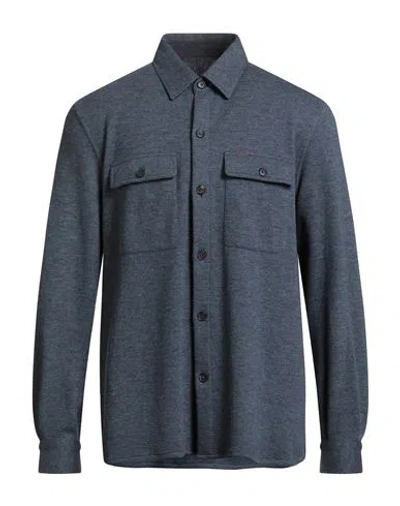 Isaia Man Shirt Navy Size Xxl Cashmere, Polyamide In Blue