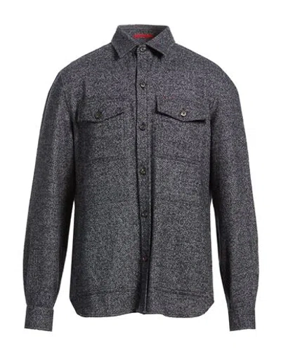 Isaia Man Shirt Navy Size Xxl Wool, Silk, Cashmere In Gray