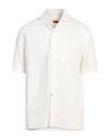 Isaia Man Shirt Off White Size 16 Linen In Off White