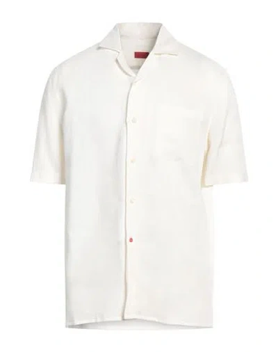 Isaia Man Shirt Off White Size 16 Linen