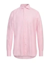 Isaia Man Shirt Pink Size 17 Cotton, Silk