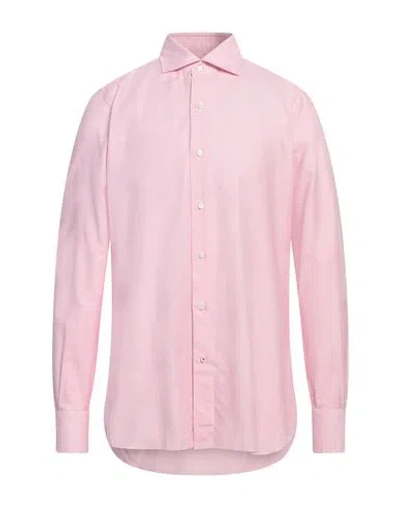 Isaia Man Shirt Pink Size 17 Cotton, Silk
