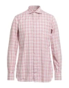 Isaia Man Shirt Red Size 17 Cotton In Pink