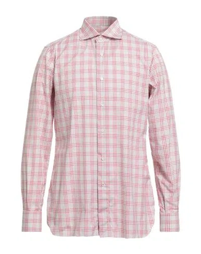 Isaia Man Shirt Red Size 17 Cotton In Pink