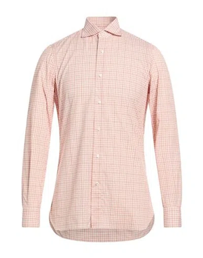 Isaia Man Shirt Rust Size 16 ½ Cotton In Pink