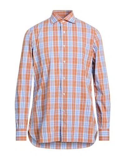 Isaia Man Shirt Rust Size 16 Cotton In Red