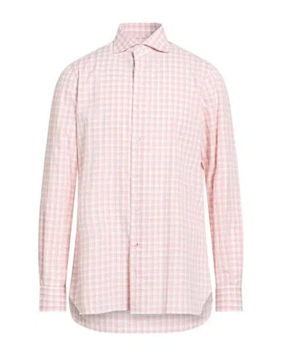Isaia Man Shirt Rust Size 17 Cotton In Pink