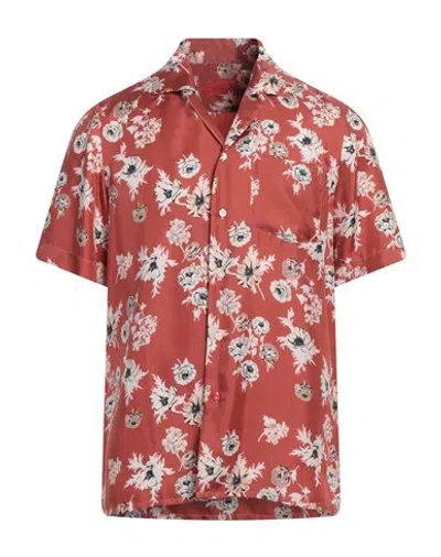 Isaia Man Shirt Rust Size 16 Silk In Red