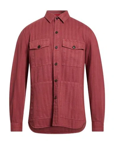 Isaia Man Shirt Rust Size Xl Cotton, Cashmere In Red