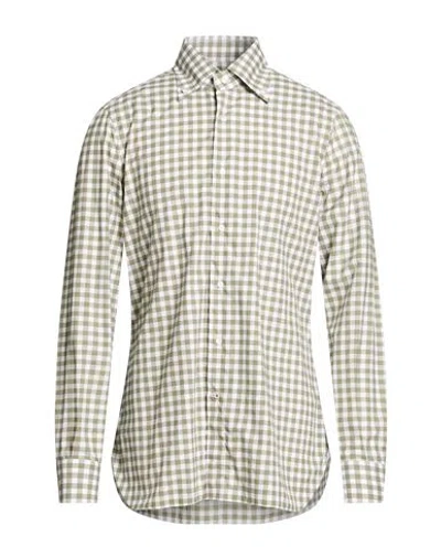 Isaia Man Shirt Sage Green Size 17 Cotton In Gray