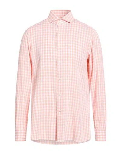 Isaia Man Shirt Salmon Pink Size 17 Cotton