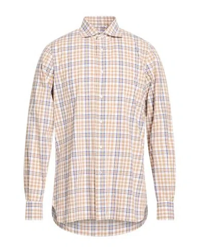 Isaia Man Shirt Sand Size 17 Cotton In Pink