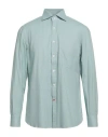 Isaia Man Shirt Sky Blue Size 17 Cotton In Green