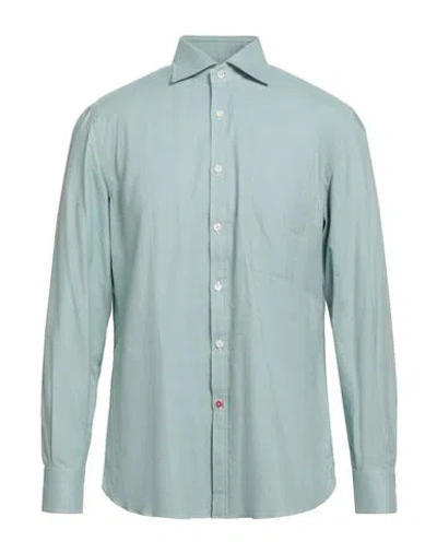 Isaia Man Shirt Sky Blue Size 17 Cotton In Green