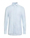 Isaia Man Shirt Sky Blue Size 17 Cotton, Silk