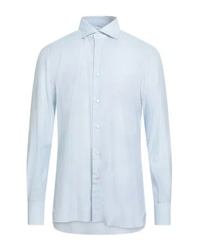 Isaia Man Shirt Sky Blue Size 17 Cotton, Silk