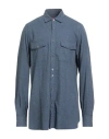 Isaia Man Shirt Slate Blue Size 16 ½ Cotton In Blue