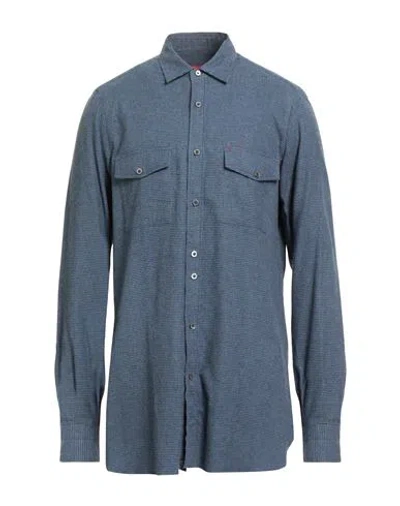 Isaia Man Shirt Slate Blue Size 16 ½ Cotton