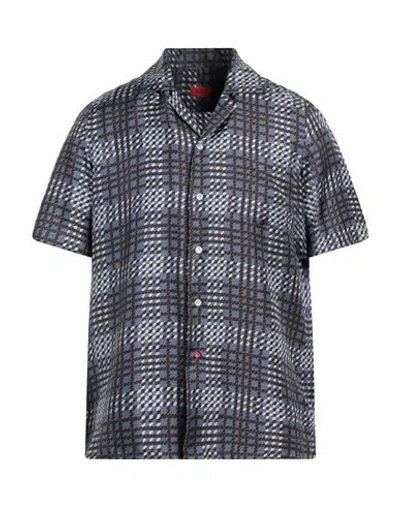 Isaia Man Shirt Slate Blue Size 16 Silk